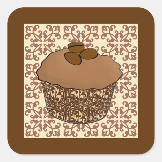 Sticker Carré Mocha / Café Frosted Cupcake, Arrière - plan dente (Devant)