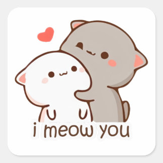 Sticker Carré Mochi Peach Cat - je vous mémore