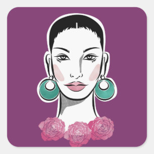 Sticker Carré Mod Fleur 1960s Femme