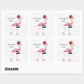 Sticker Carré Mode retraite ! Flamant rose rose chic (Feuille)