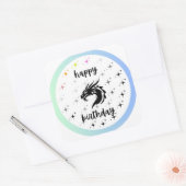 Sticker Carré mode simi dragon noir étoiles joyeux anniversaire (Enveloppe)