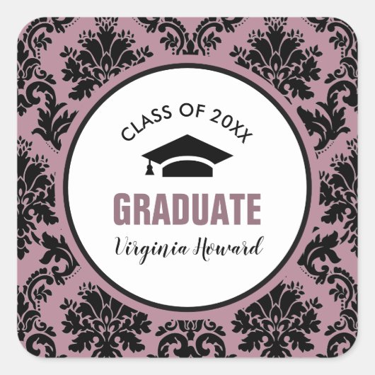 Sticker Carré Modèle Damask Graduation personnalisée (Devant)