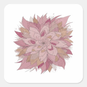 Sticker Carré Modèle de décalque floral argent Premium