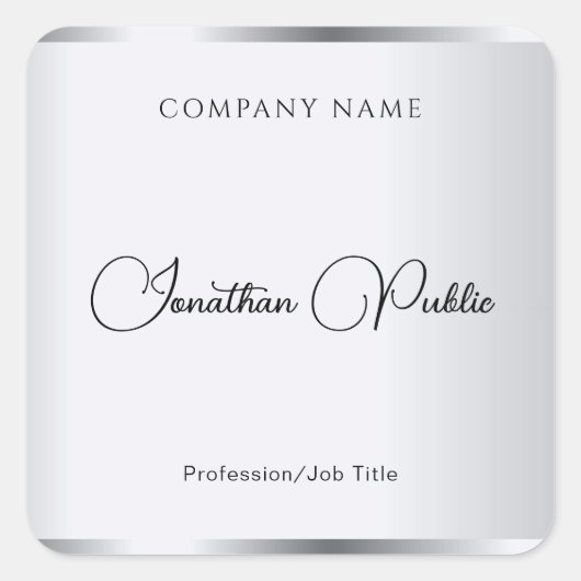 Sticker Carré Modèle de script main en argent Élégante typograph (Devant)