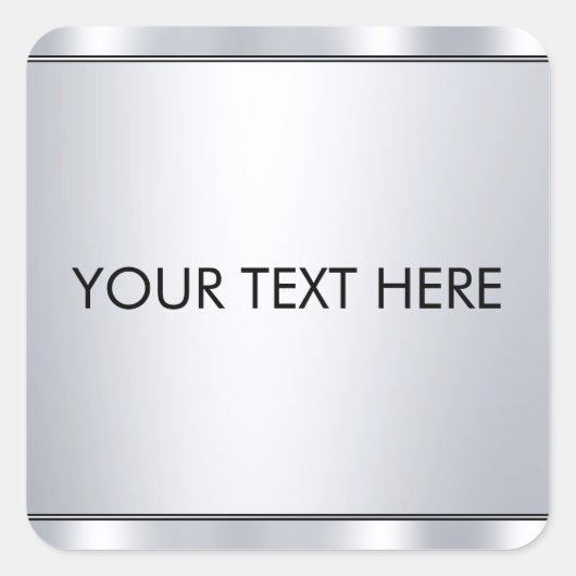 Sticker Carré Modèle de texte personnalisé Faux Silver Metallic (Devant)