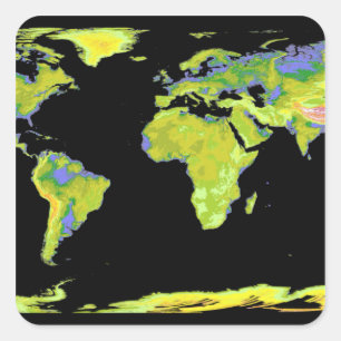 Sticker Carré Modèle d'élévation numérique des continents su