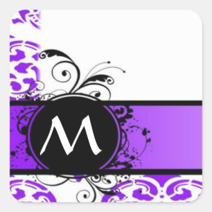 Sticker Carré Modèle et monogramme pourpre damassé