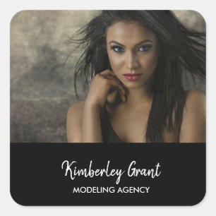 Sticker Carré Modèle photo personnalisé noir