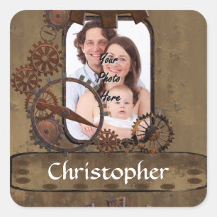 Sticker Carré Modèle photo steampunk personnalisé