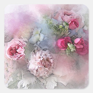 Sticker Carré Modèle vierge Art aquarelle Roses rouges roses