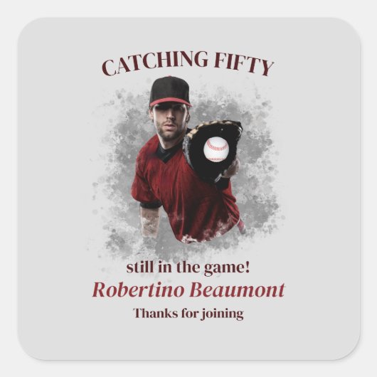 Sticker Carré Modern Baseball Catching Fifty Men's 50th Birthday (Devant)