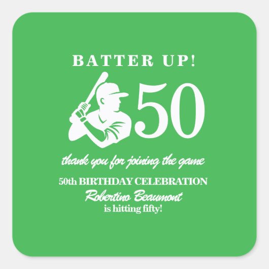 Sticker Carré Modern Baseball Player Men's 50th Birthday (Devant)