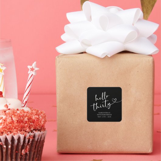 Sticker Carré Modern Black and White Hello 30th Birthday (Fête)