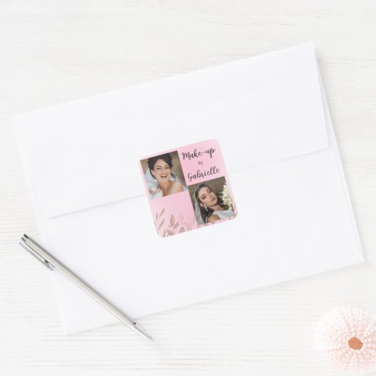 Sticker Carré Modern Botanical Soft Pink Boho Photo Script (Enveloppe)