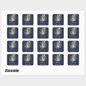 Sticker Carré Modern Brushstroke Photo Wedding Favor Navy Blue (Feuille)