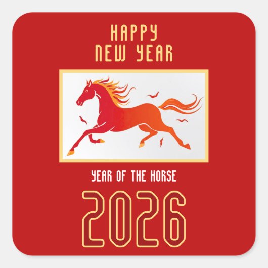 Sticker Carré Modern Chinese Horse New Year 2026 (Devant)