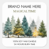 Sticker Carré Modern Christmas Pine Trees Candle Label (Devant)