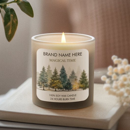 Sticker Carré Modern Christmas Pine Trees Candle Label