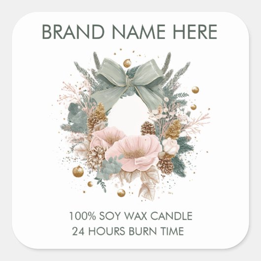 Sticker Carré Modern Christmas Wreath | Candle Labels (Devant)