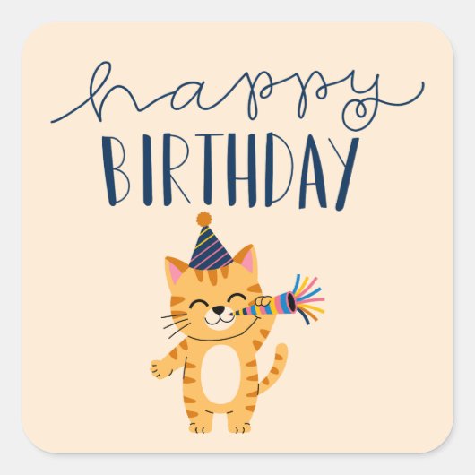 Sticker Carré Modern Classic Simple Happy Birthday Cat (Devant)