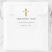 Sticker Carré Modern Dusty Blue Religious Cross Boy Confirmation (Sac)