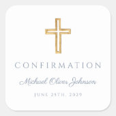 Sticker Carré Modern Dusty Blue Religious Cross Boy Confirmation (Devant)