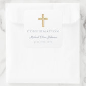Sticker Carré Modern Dusty Blue Religious Cross Boy Confirmation (Sac)