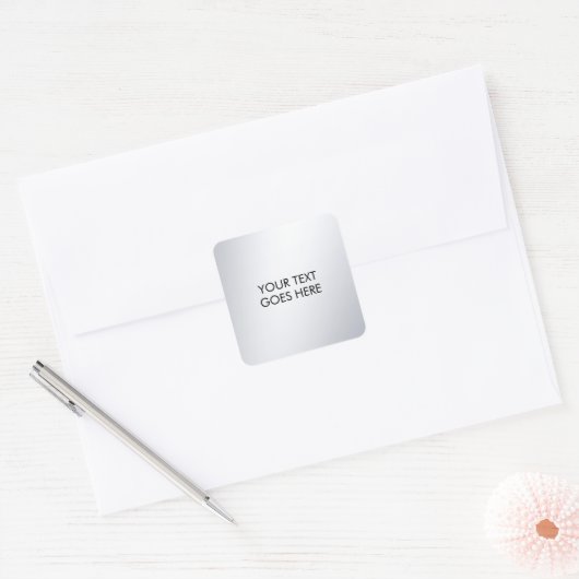 Sticker Carré Modern Elegant Metallic Silver Your Custom Text (Enveloppe)