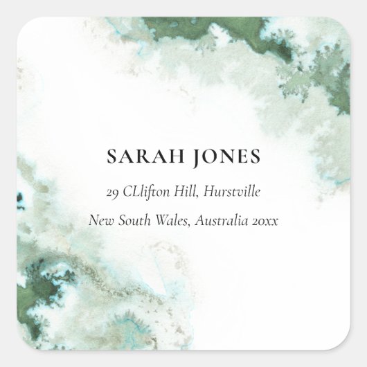 Sticker Carré Modern Emerald Green Aqua Silver Agate Adresse (Devant)