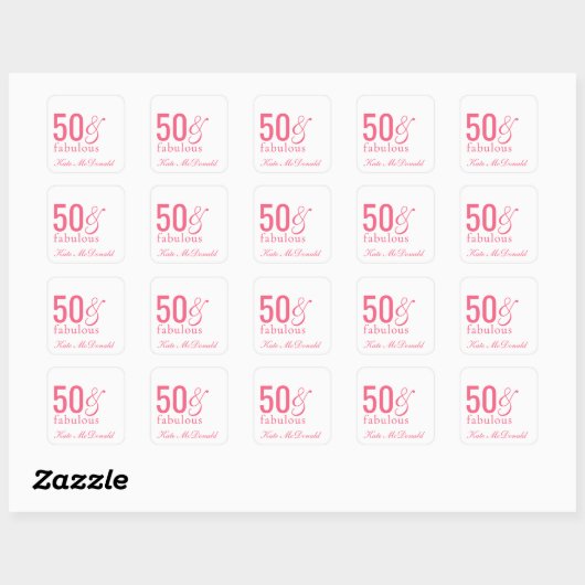 Sticker Carré Modern Fifty and Fabulous Bold 50th Birthday Party (Feuille)
