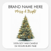 Sticker Carré Modern Gold Christmas Tree Candle Label (Devant)