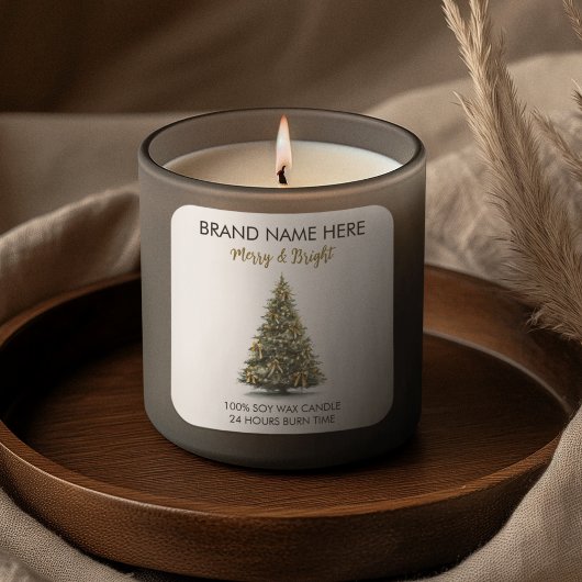 Sticker Carré Modern Gold Christmas Tree Candle Label