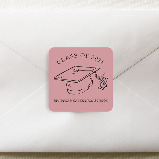 Sticker Carré Modern Graduate Cap Doodle Class of Graduation