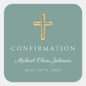Sticker Carré Modern Green Religious Cross Boy Confirmation (Devant)