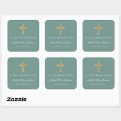 Sticker Carré Modern Green Religious Cross Boy Confirmation (Feuille)