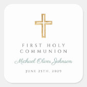 Sticker Carré Modern Green Religious Cross Boy First Communion (Devant)