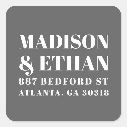 Sticker Carré Modern Grey Bold Typographie Mariage Adresse de re (Devant)