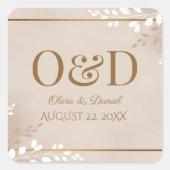 Sticker Carré Modern Luxe Neutral & Gold Monogram Wedding (Devant)