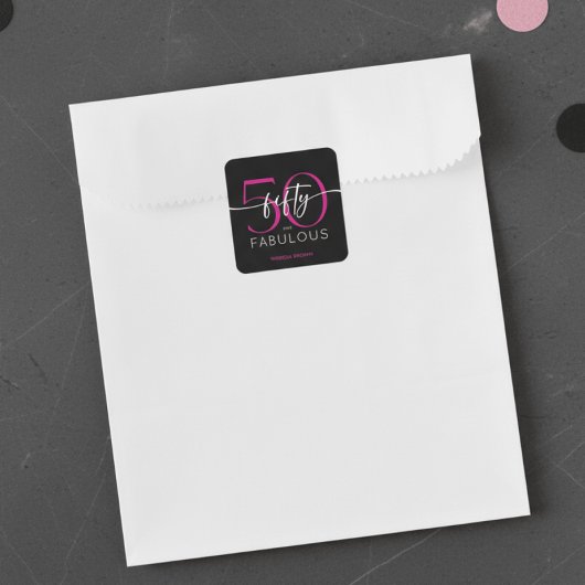 Sticker Carré Modern Minimal Pink Fifty Fabulous Script Birthday