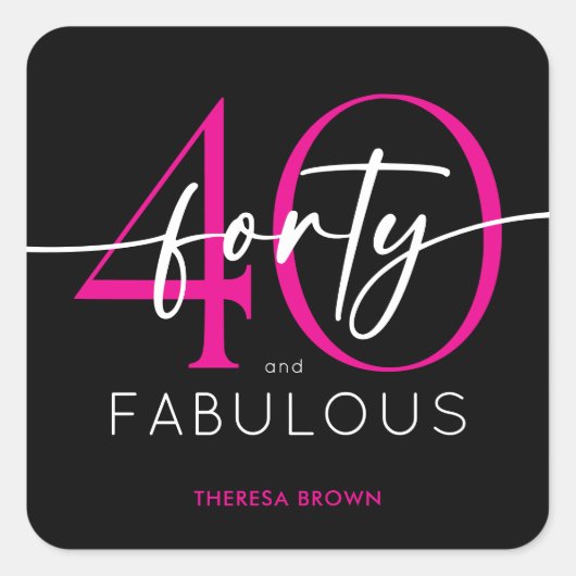 Sticker Carré Modern Minimal Pink Forty Fabulous Script Birthday (Devant)