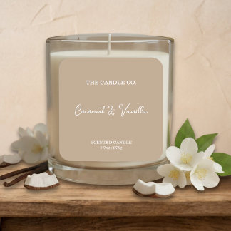 Sticker Carré Modern Minimalist Beige Script Candle Label 