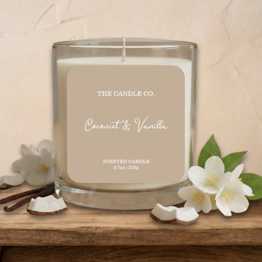 Sticker Carré Modern Minimalist Beige Script Candle Label