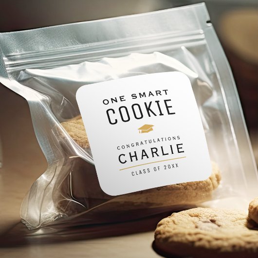 Sticker Carré Modern One Smart Cookie fête de graduation en fave