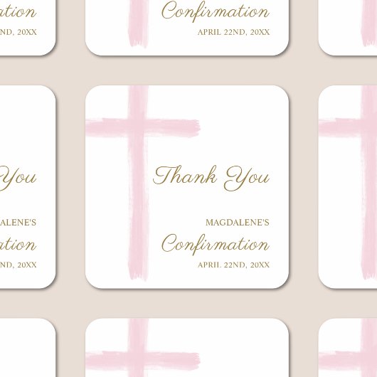 Sticker Carré Modern Pink Cross Thank You Confirmation