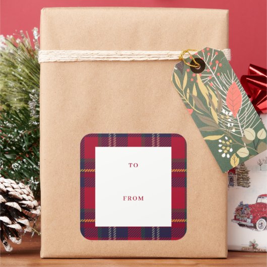 Sticker Carré Modern Plaid Christmas Gift Tag  (vacances)