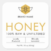 Sticker Carré Modern Raw Honey Bee Icon Jar Product Label (Devant)