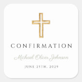 Sticker Carré Modern Sage Green Religious Cross Boy Confirmation (Devant)