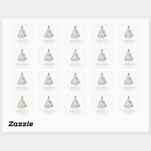 Sticker Carré Modern Scandi Minimal Blush Heart Christmas Tree (Feuille)