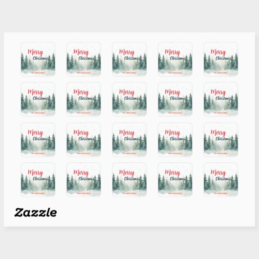 Sticker Carré Modern Script Christmas Xmas winter pine tree fore (Feuille)