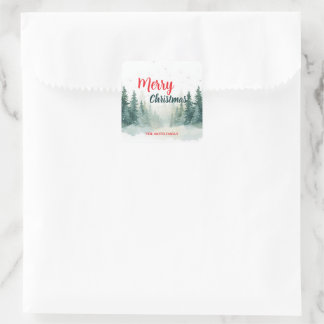 Sticker Carré Modern Script Christmas Xmas winter pine tree fore